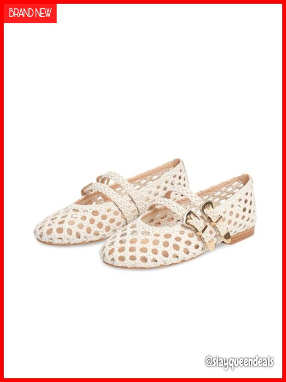 Woven Mesh Ballet Flats Almond Toe Mary Jane Adjustable Buckle Strap Slip On